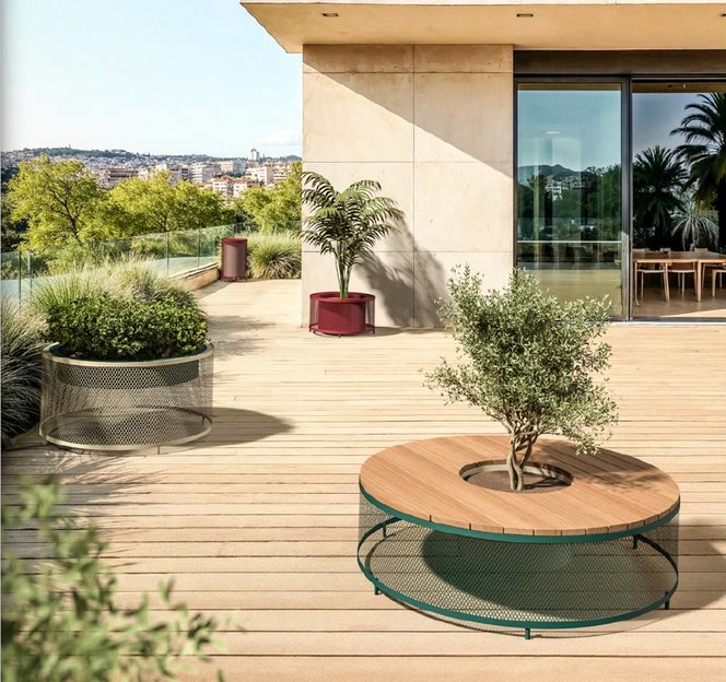 Mobilier extérieur pour espace collectif avec jardinière circulaire