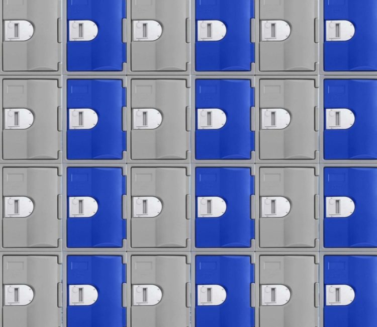 Casiers en polyéthylène haute densité bleus et gris
